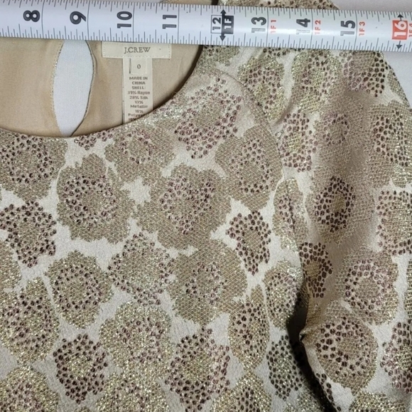 J. Crew Women's Top Size 0 Gold Metallic Floral Brocade Silk Blend Short Sleeve - Picture 7 of 11